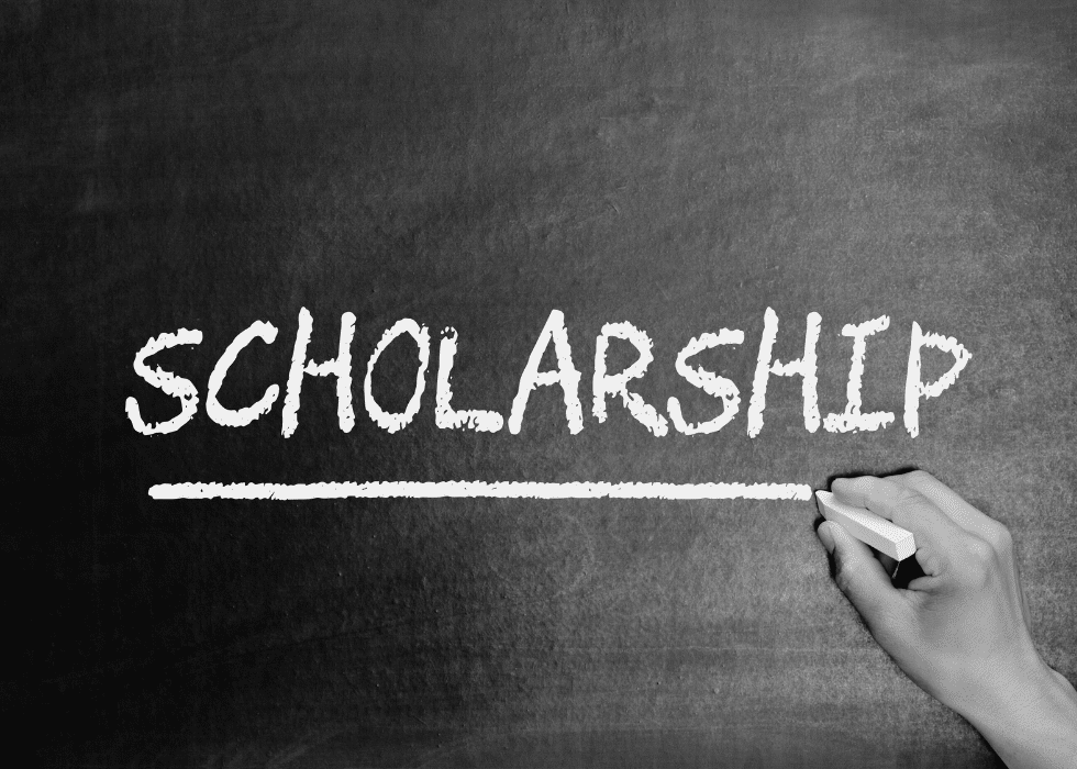 Scholarship written on chalkboard